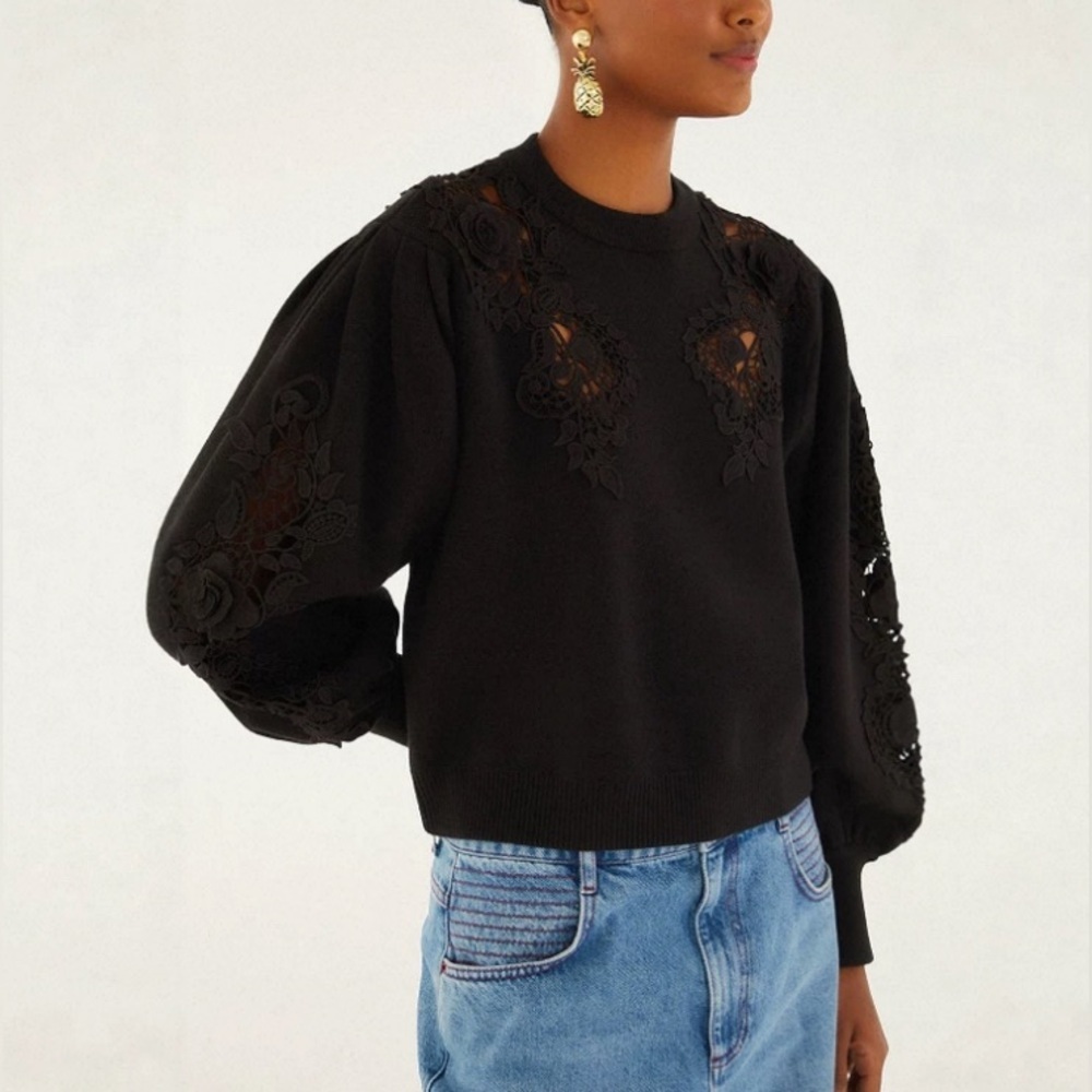 New Farm Rio embroidered details jumper Black Lace Cutout - Picture 2 of 12